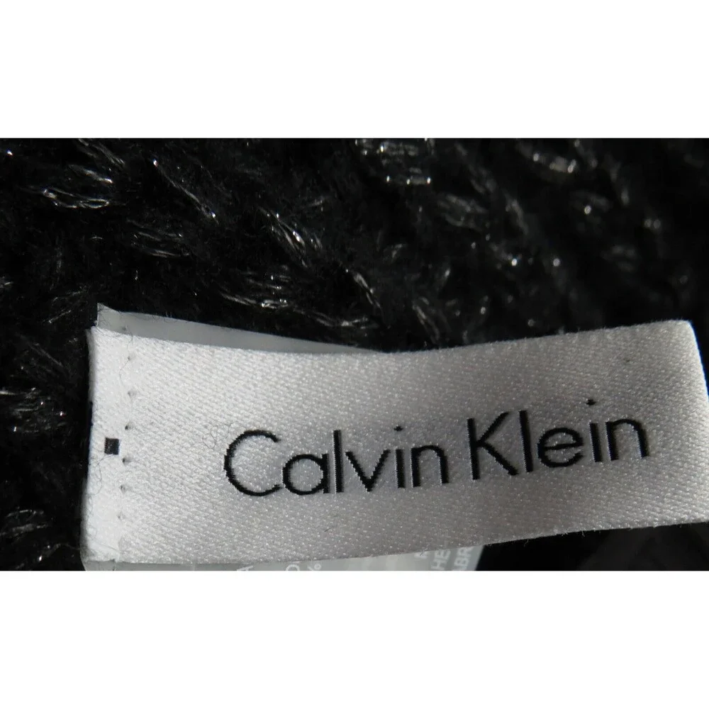 CALVIN KLEIN Black Silver Metallic Sweater Knit Cozy Ear Warmer Headband